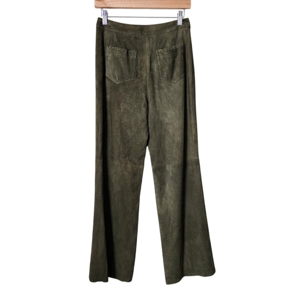 ST JOHN Whip stitch Goat Suede Pants Silk Lined straight in olive green 2